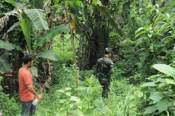 Un soldado se abre paso por la jungla para llegar al campo de Padang Besar. (M.G.P.)