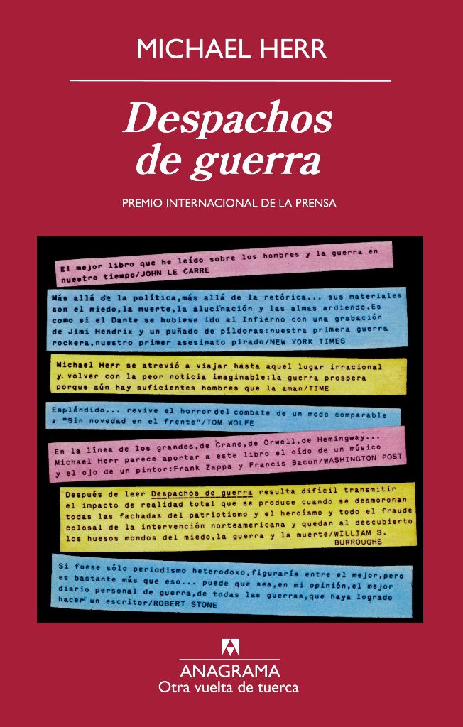 Portada del libro editado por Anagrama, Despachos de guerra, de Michael Herr.