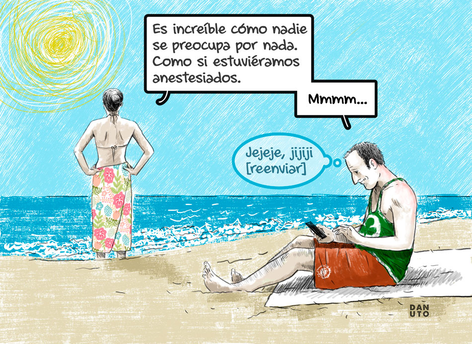Vineta de Danuto sobre la excesiva atención a los móviles.