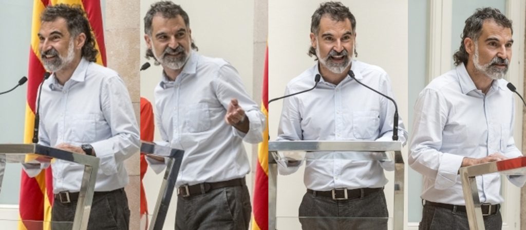 Jordi Cuixart, el pasado 28 de junio, durante el acto posterior a la subida al Canigó, organizado por Òmnium Cultural