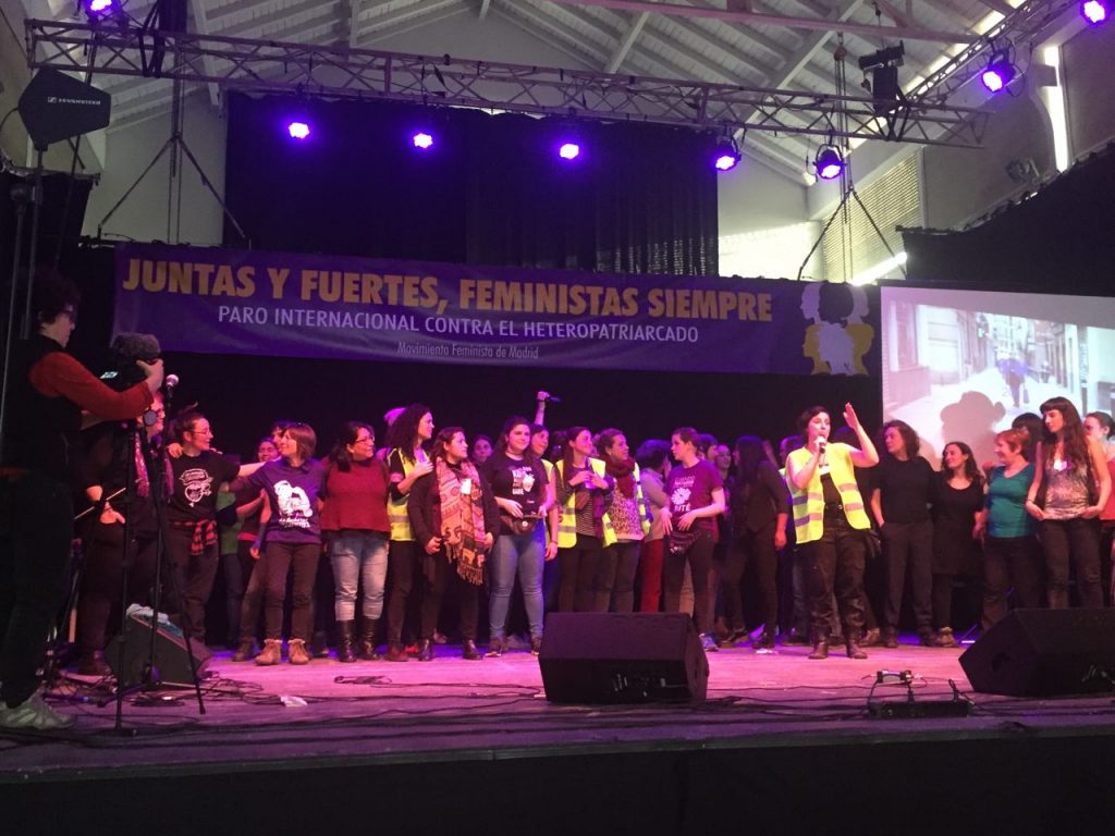 Evento de llamamiento a la huelga del 8M en Matadero, Madrid. 