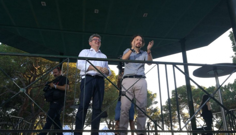 El líder de Podemos, Pablo Iglesias, junto al líder de Francia Insumisa, Jean-Luc Mélenchon.